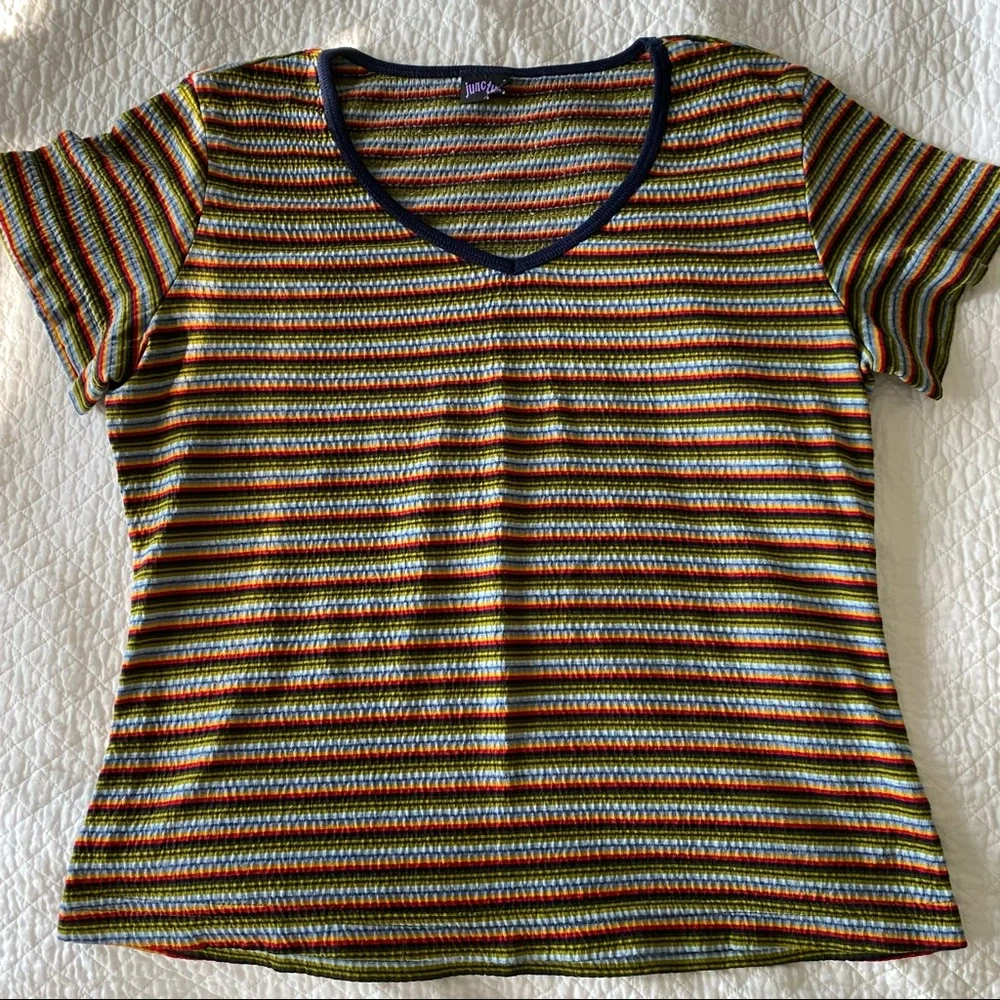 [JUNCTION] 90s RETRO RAINBOW STRIPED TEE - Picture 6 of 12